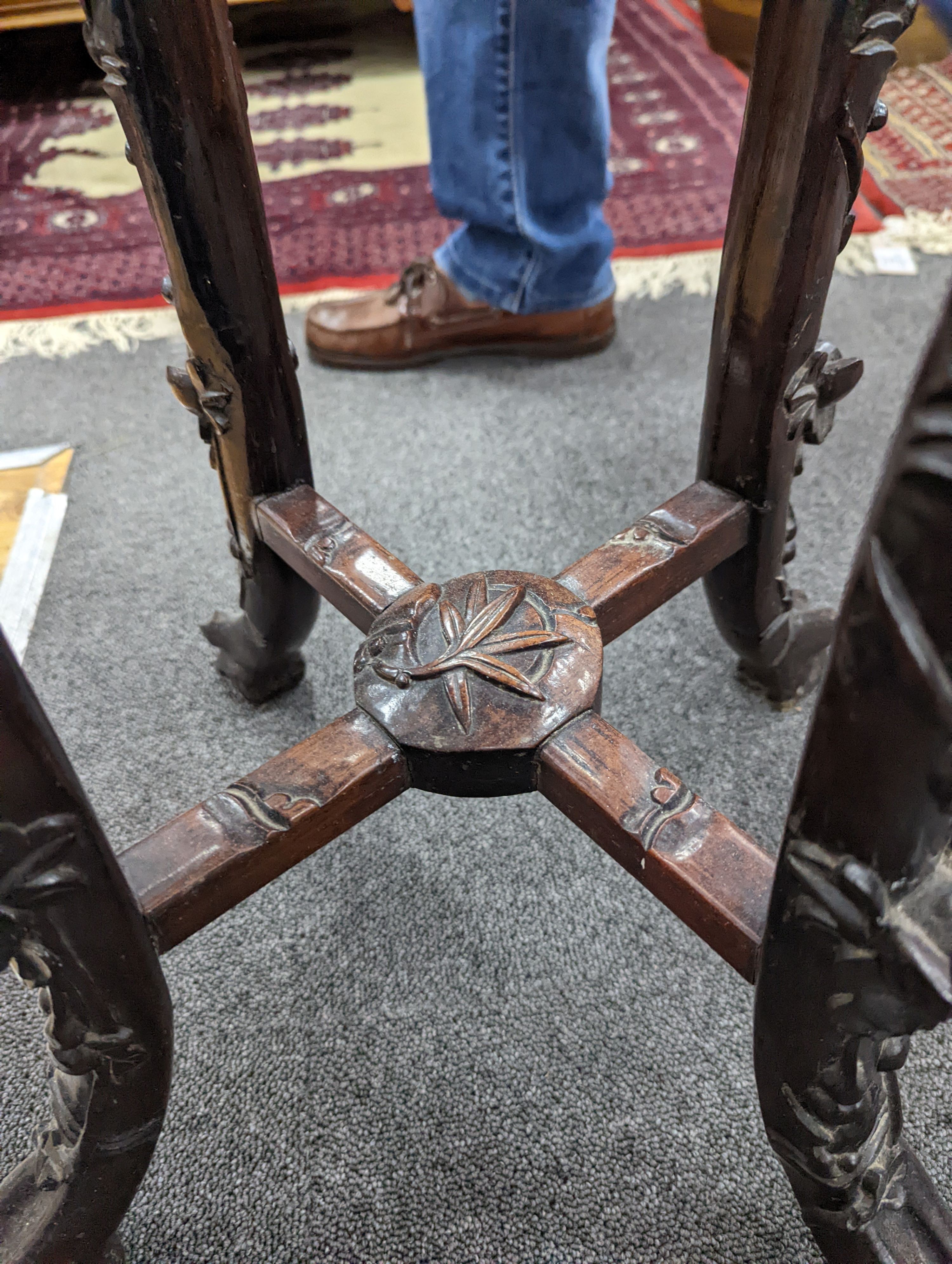 A Chinese hongmu marble topped jardiniere stand, early 20th century, height 90cm